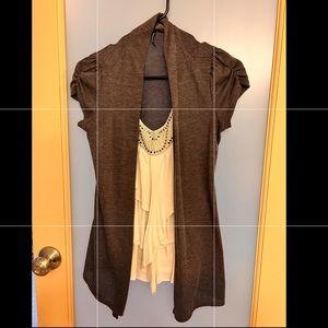 Two in one blouse sweater combo Medium grey and white with metallic decoration